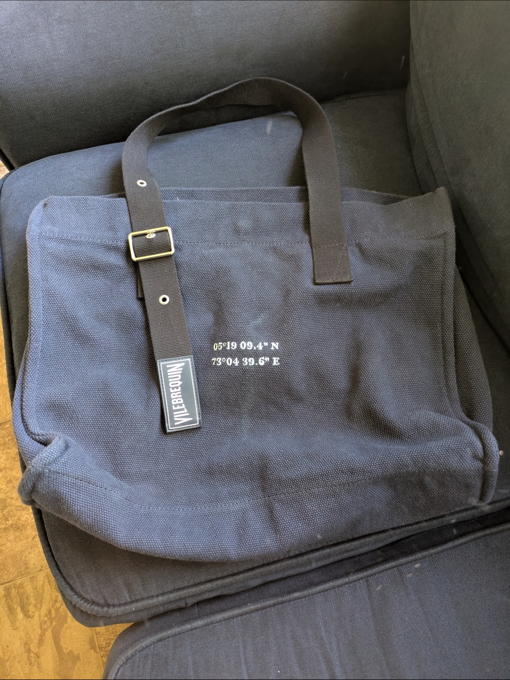Vilebrequin Navy Canvas Tote Bag with Coordinates